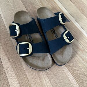 Birkenstock Black Sandals with Big Gold Buckles